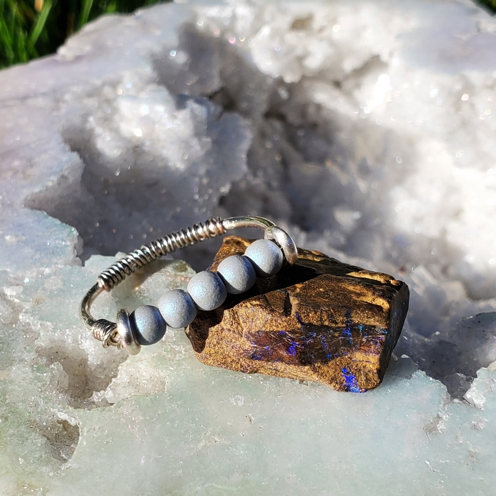 Boho Silver Wire Matte Moonstone Ring - image 2